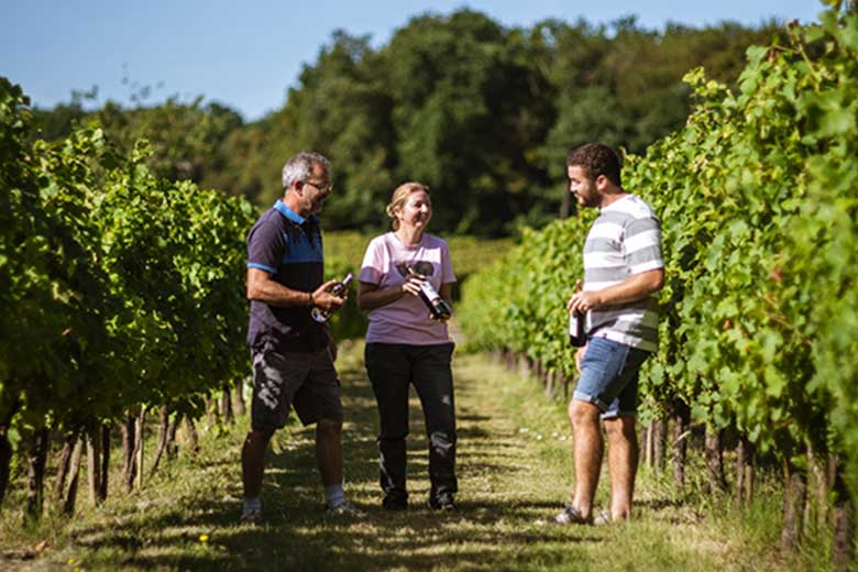 Photo de 3 visiteurs aux vignes Les Lèves